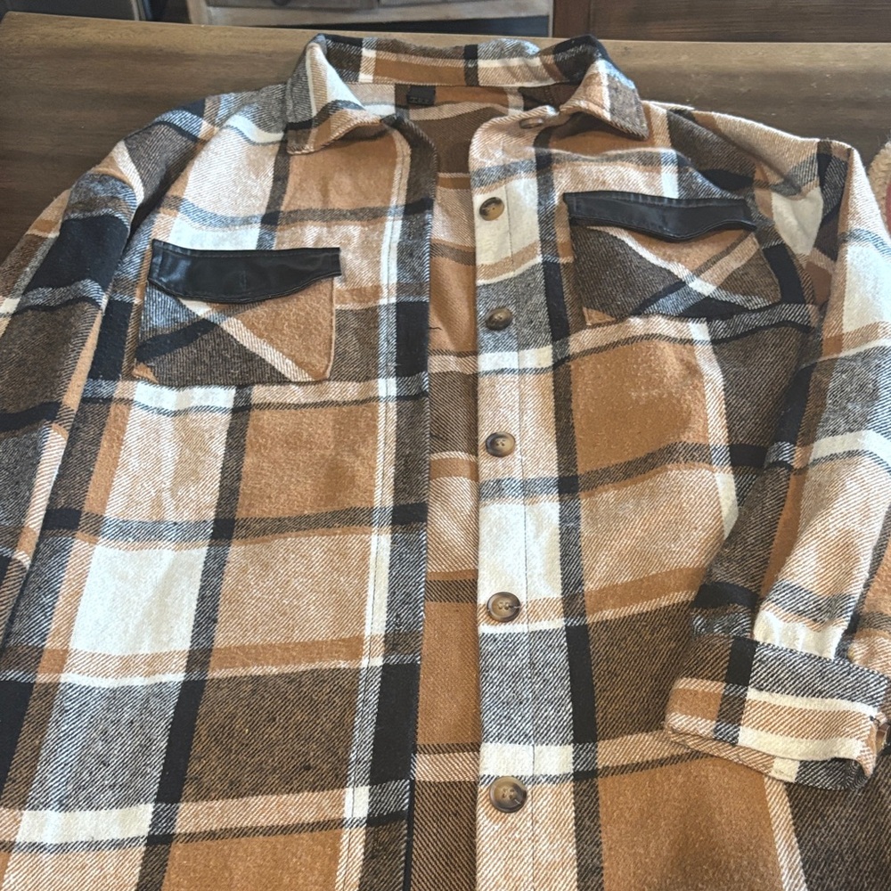 Plaid Tan and Black Shacket#697
